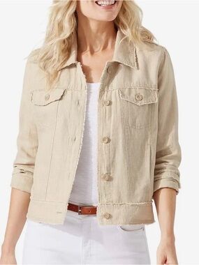 Tommy Bahama Two Palms 100% Linen- Raw Edge Button Up Lightweight- Natural-  S/P